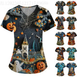 イベント・ハロウィングッズ｜ハロウィン総柄プリントVネックTシャツ（S～5XL）