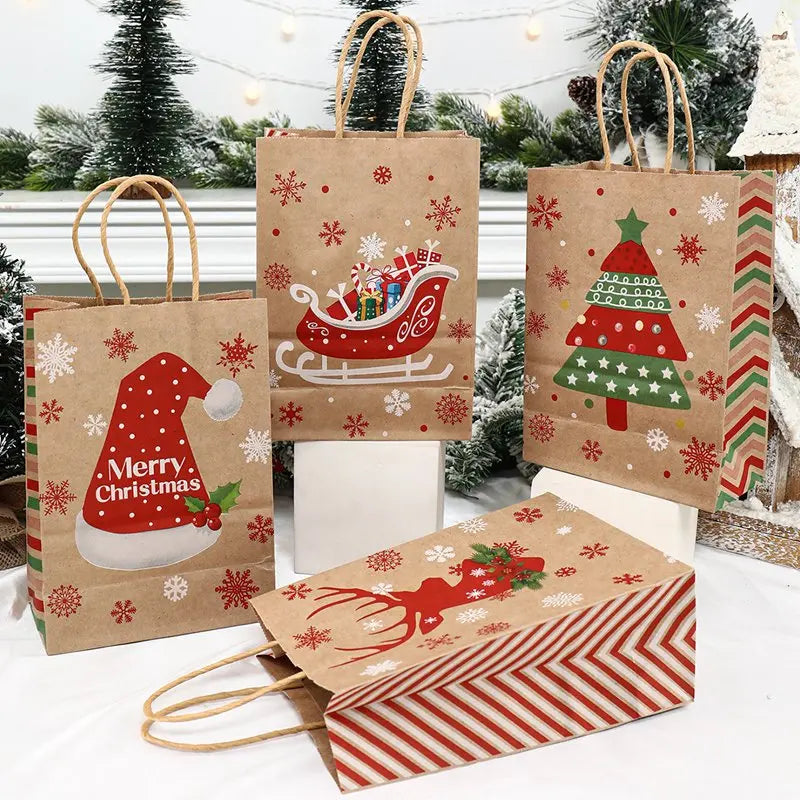 イベント・クリスマス装飾｜クリスマスクラフト紙ギフトバッグセット(4枚入)