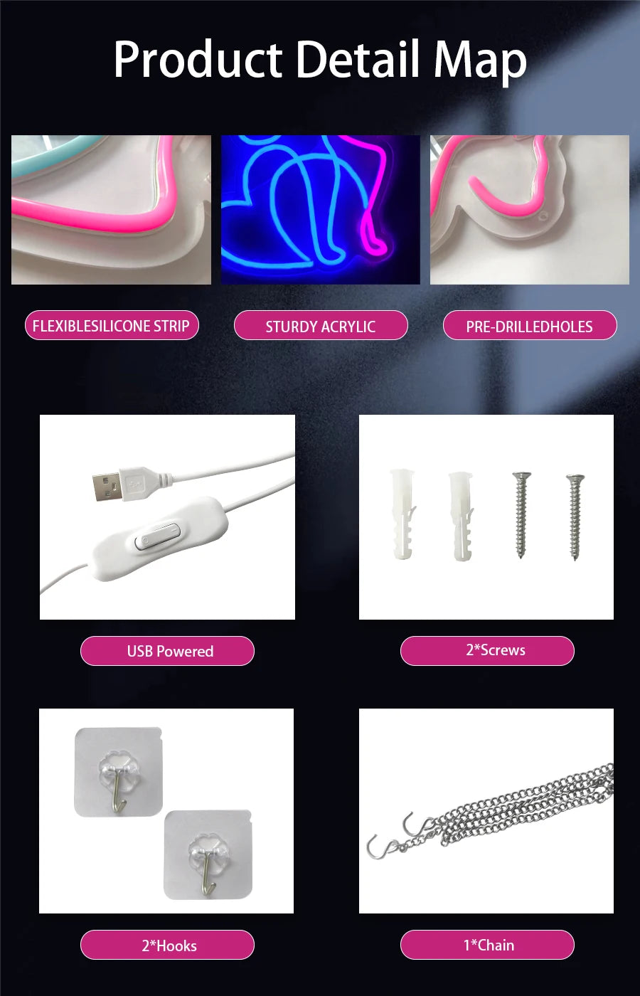 ピンクラブLEDネオンサイン（ネオン看板） USB電源