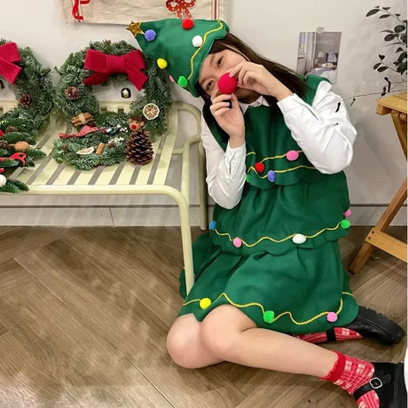 イベント・クリスマスグッズ｜キッズ～大人まで！ツリー型コスチュームセット(100c～170c)
