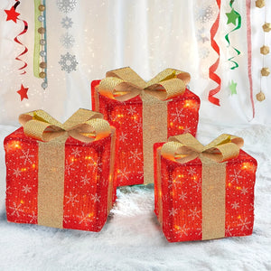 イベント・クリスマス装飾｜LEDリボン付きクリスマスギフトボックス(3個セット)