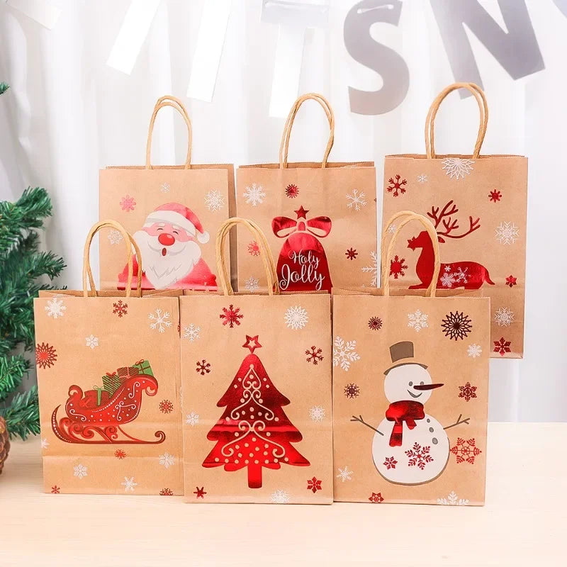 イベント・クリスマス装飾｜クラフト紙クリスマス柄ギフトバッグセット(1枚～10枚入)
