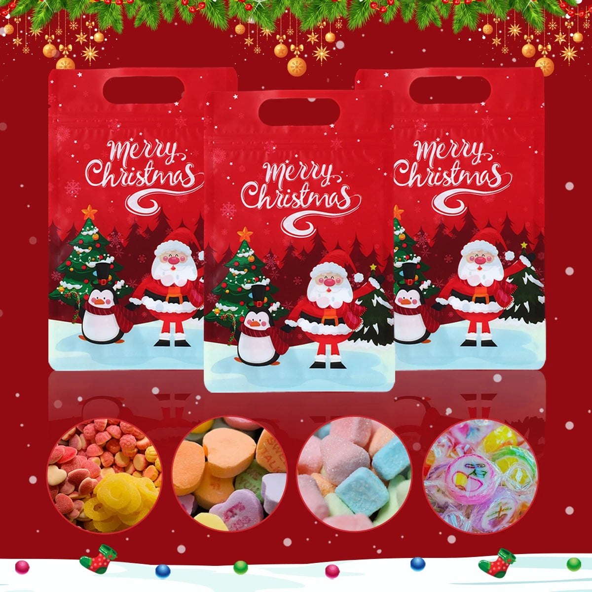 イベント・クリスマス装飾｜ジッパー付きスタンドアップクリスマスバッグ
