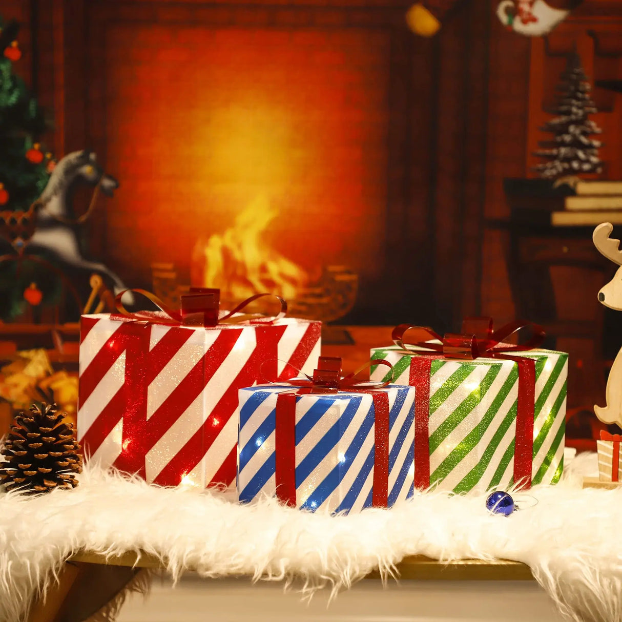 イベント・クリスマス装飾｜LED付きクリスマスギフトボックスセット(3個セット)