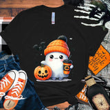 イベント・ハロウィングッズ｜キュートなゴースト＆パンプキン柄Tシャツ(XXS～4XL)