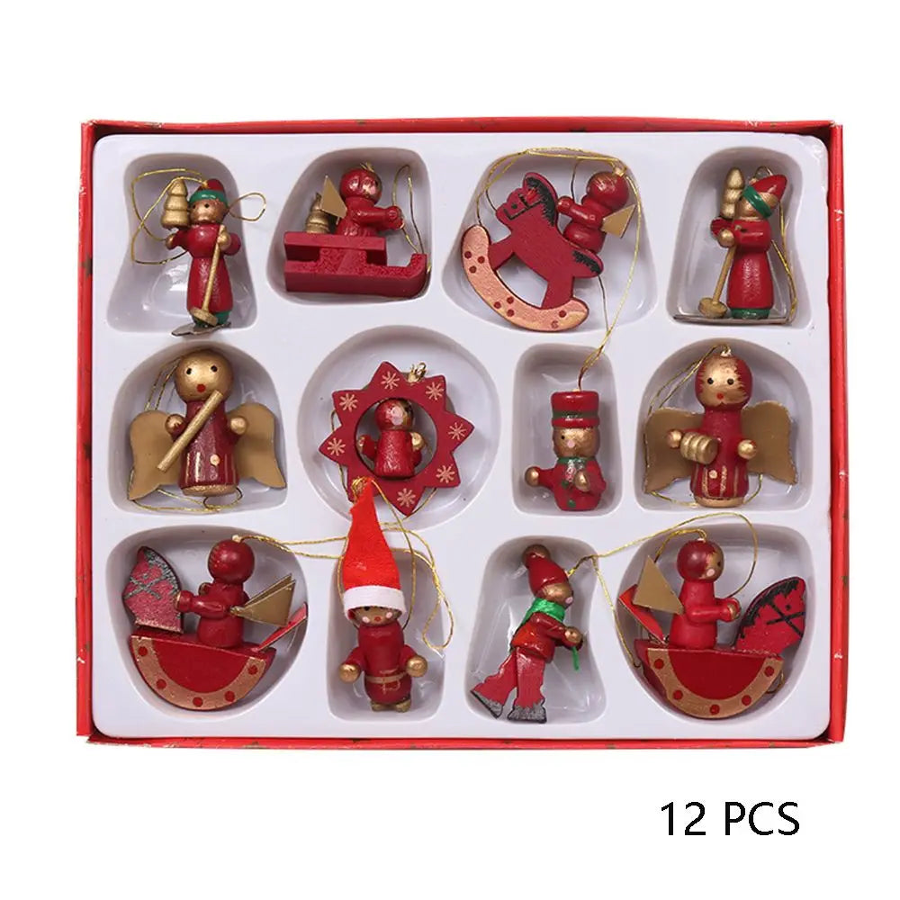 イベント・クリスマス装飾｜12個入り 木製クリスマスオーナメントセット