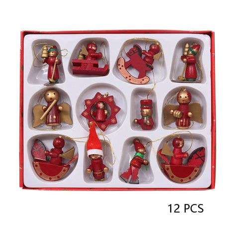 イベント・クリスマス装飾｜12個入り 木製クリスマスオーナメントセット