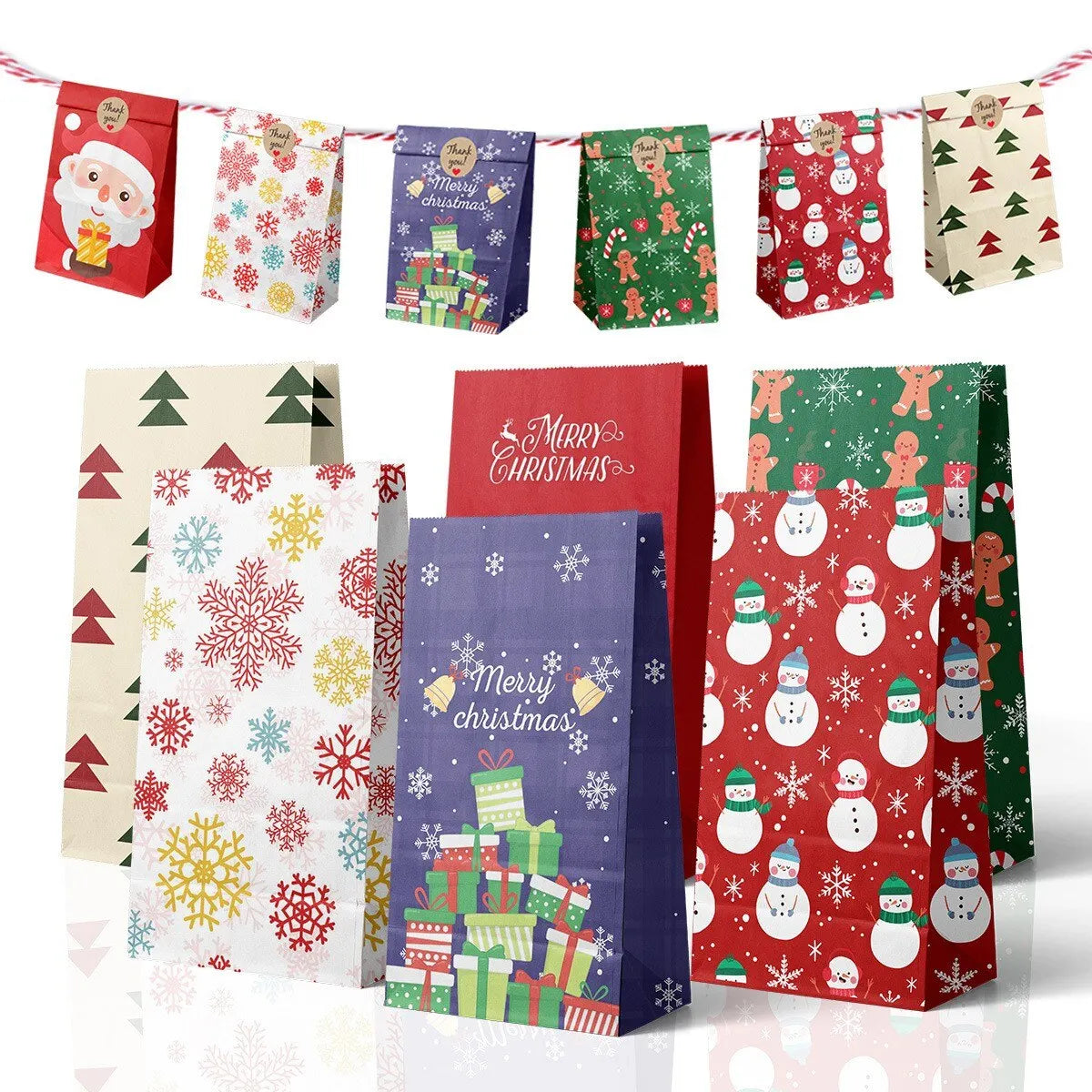 イベント・クリスマス装飾｜クリスマス柄ギフトバッグセット(8/12枚 )