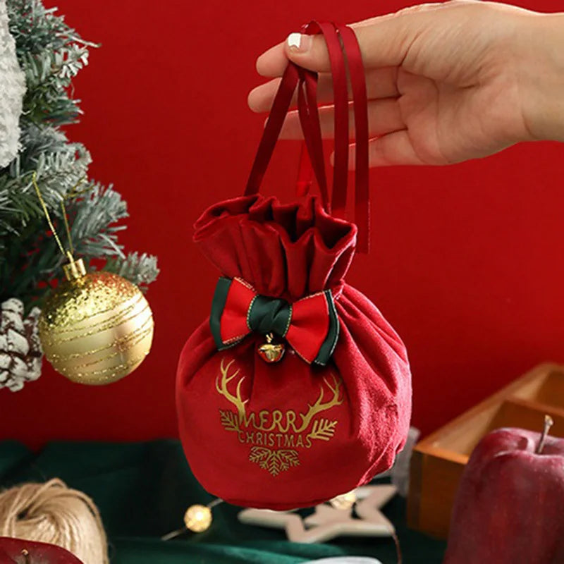 イベント・クリスマス装飾｜クリスマス用 巾着型ギフトバッグ  (赤/緑)
