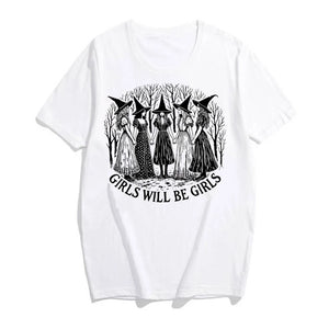 イベント・ハロウィングッズ｜レディース  ハロウィンヴィンテージ魔女柄 Tシャツ（S～3XL）