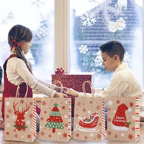 イベント・クリスマス装飾｜クリスマスクラフト紙ギフトバッグセット(4枚入)