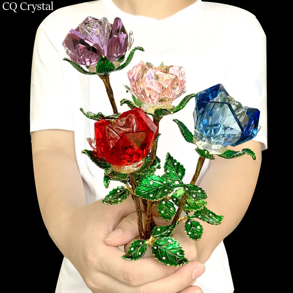 クリスタルローズガラスペーパーウェイトギフト