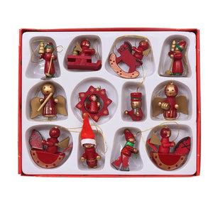 イベント・クリスマス装飾｜12個入り 木製クリスマスオーナメントセット
