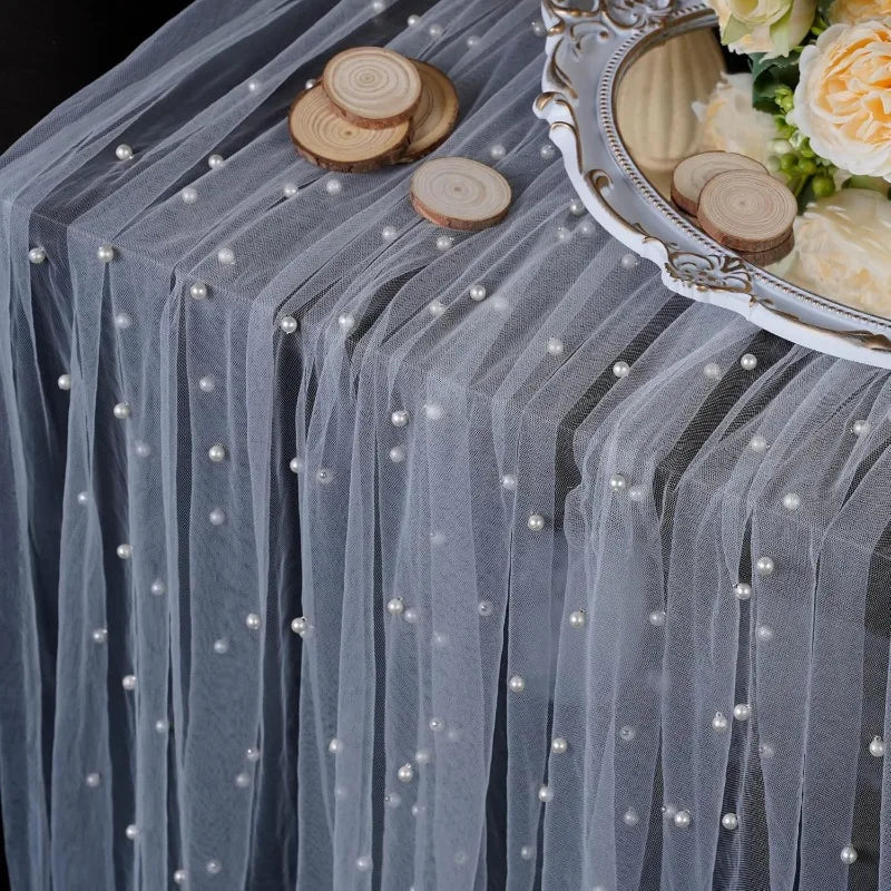 ホワイトパールレーステーブルランナー 75x300CM