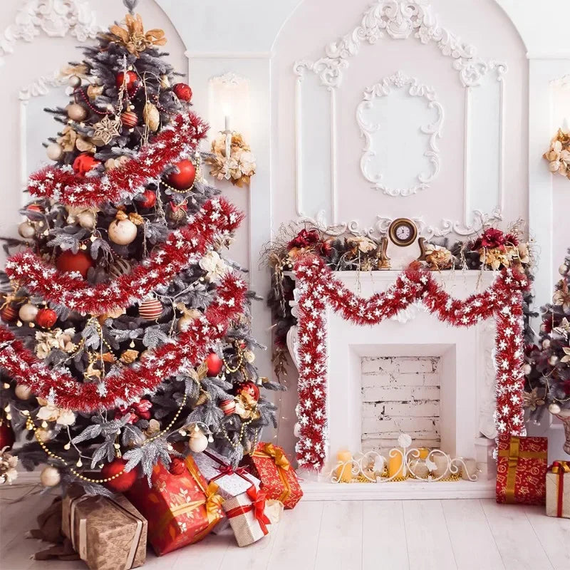 イベント・クリスマス装飾｜レッドスノーフレーク リボンガーランド