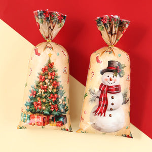イベント・クリスマス装飾｜レトロなクリスマス柄 ビニール製 ギフトバッグ