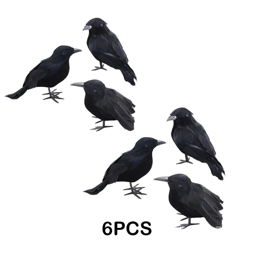 イベント・ハロウィングッズ｜リアルな黒いカラスのオーナメント6個セット