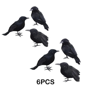 イベント・ハロウィングッズ｜リアルな黒いカラスのオーナメント6個セット