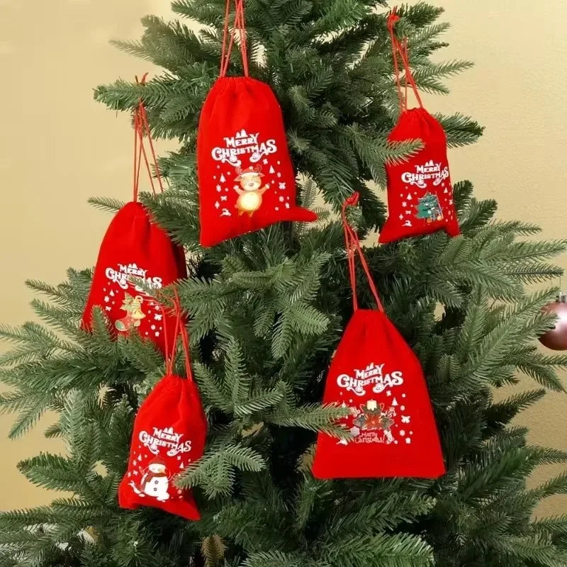 イベント・クリスマス装飾｜クリスマス柄ベルベット巾着バッグセット(XS/S/M/L)