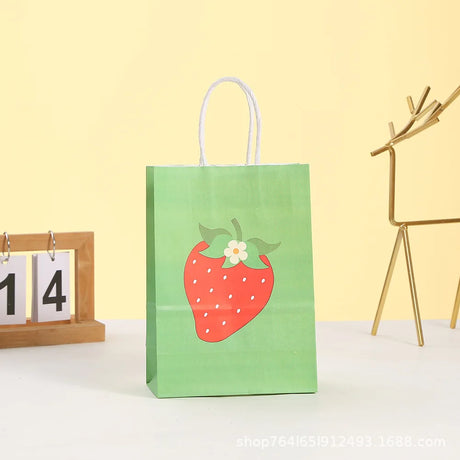 |ノベルティ用品 | イチゴ柄紙ギフトバッグセット | 21x15x8c