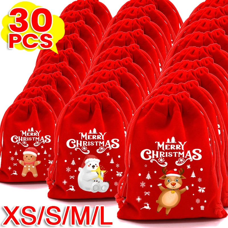 イベント・クリスマス装飾｜クリスマス柄ベルベット巾着バッグセット(XS/S/M/L)