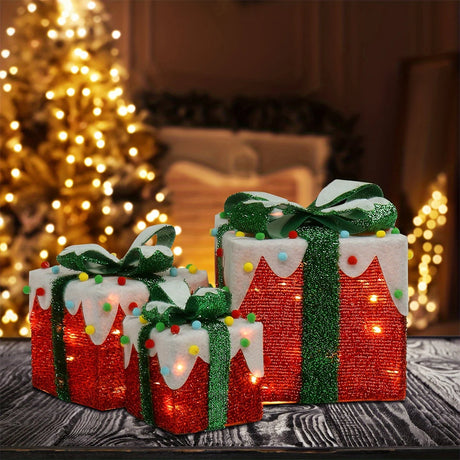 イベント・クリスマス装飾｜ライト付きクリスマスギフトボックス(3個セット)