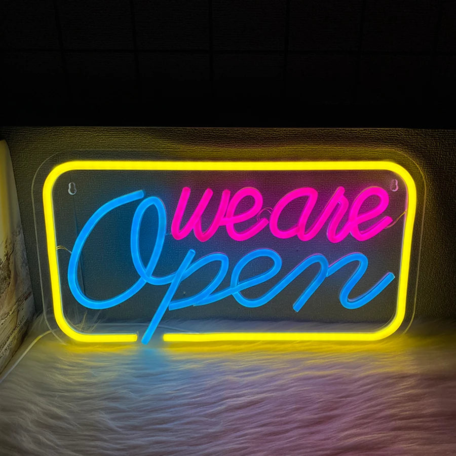 we are Open　LEDネオンサイン　イエロー・ピンク・ブルー