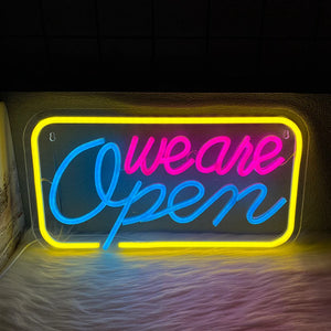 we are Open　LEDネオンサイン　イエロー・ピンク・ブルー