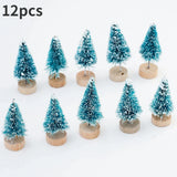ミニ人工クリスマスツリー・12個パック・木製ベース付き・DIYクラフトやホリデーホームデコレーションに最適な卓上ボトルブラシツリー