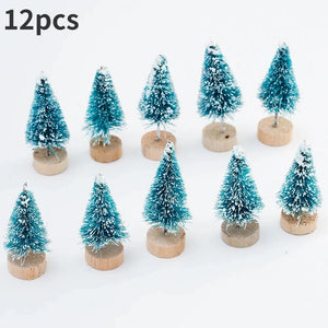ミニ人工クリスマスツリー・12個パック・木製ベース付き・DIYクラフトやホリデーホームデコレーションに最適な卓上ボトルブラシツリー