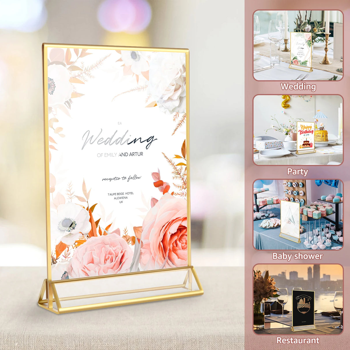 イベント・結婚式装飾｜アクリルサインホルダー ゴールド縁