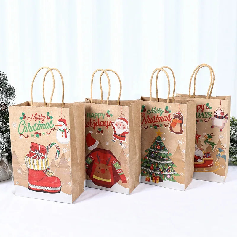 イベント・クリスマス装飾｜クリスマスクラフト紙ギフトバッグセット(4枚入)