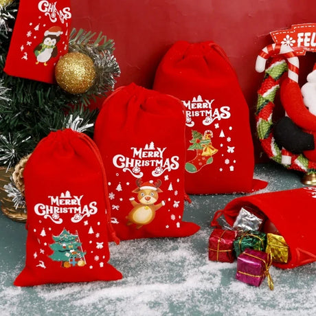 イベント・クリスマス装飾｜クリスマス柄ベルベット巾着バッグセット(XS/S/M/L)