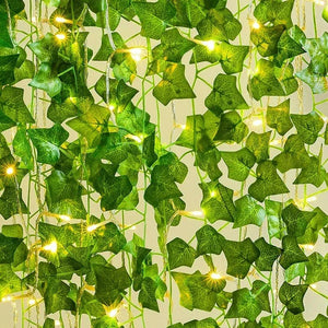 人工植物・グリーンアイビーリーフ・フェアリーライトガーランド・シルク製