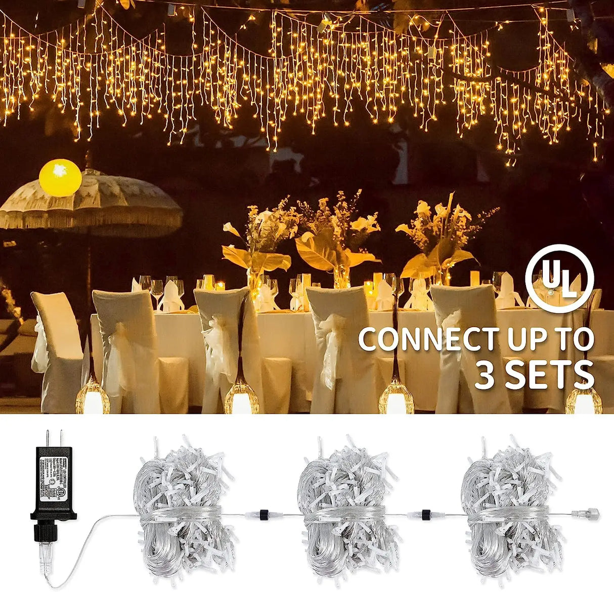 イベント・クリスマス装飾｜LEDつらら型  屋外用カーテンライト(幅4M～32M）