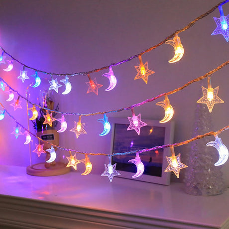 イベント・クリスマス装飾｜星と月の電池式装飾ライト、屋内外用