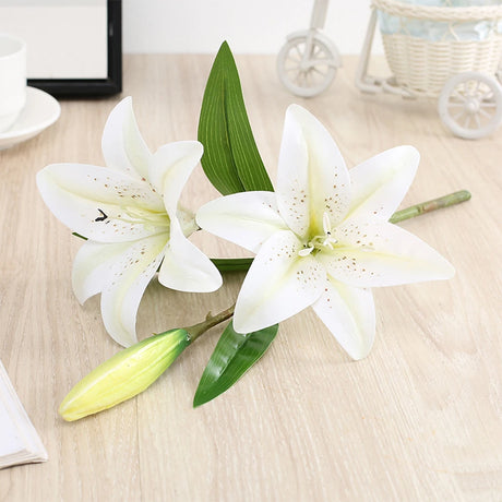本物そっくりの3Dプリントユリの枝造花・白いフェイクフラワー・結婚式・家庭