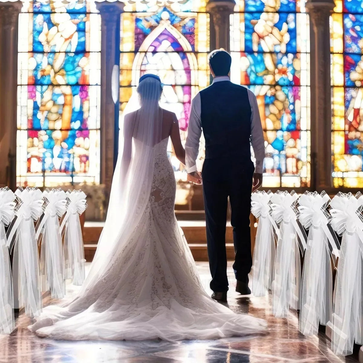 結婚式用ベンチリボン 5個セット チュール装飾