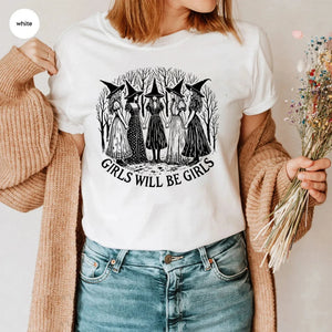 イベント・ハロウィングッズ｜レディース  ハロウィンヴィンテージ魔女柄 Tシャツ（S～3XL）