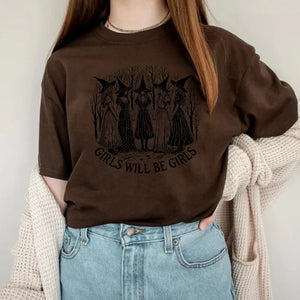 イベント・ハロウィングッズ｜レディース  ハロウィンヴィンテージ魔女柄 Tシャツ（S～3XL）