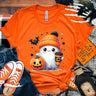 イベント・ハロウィングッズ｜キュートなゴースト＆パンプキン柄Tシャツ(XXS～4XL)