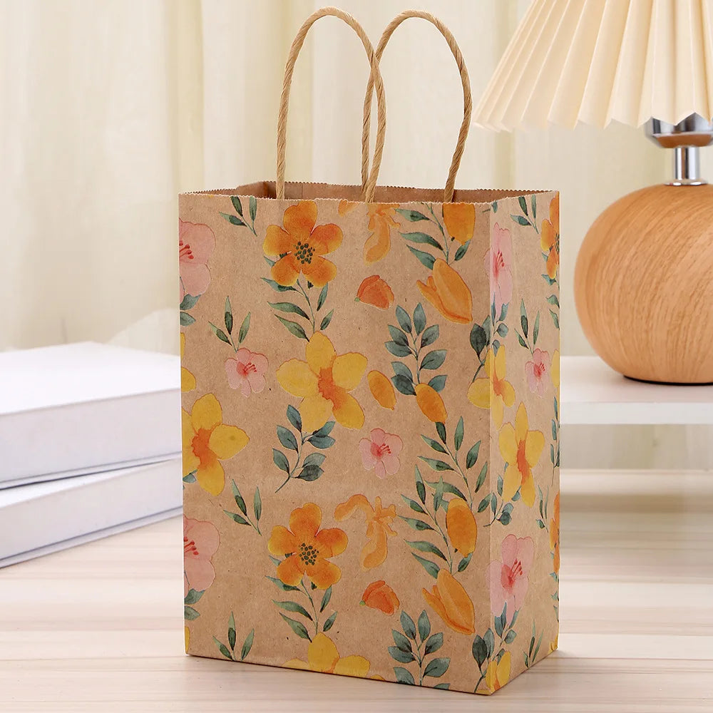 |イベント・ノベルティ用品 | 花柄クラフト紙ギフトバッグ4個セット | W15×H21×D8c