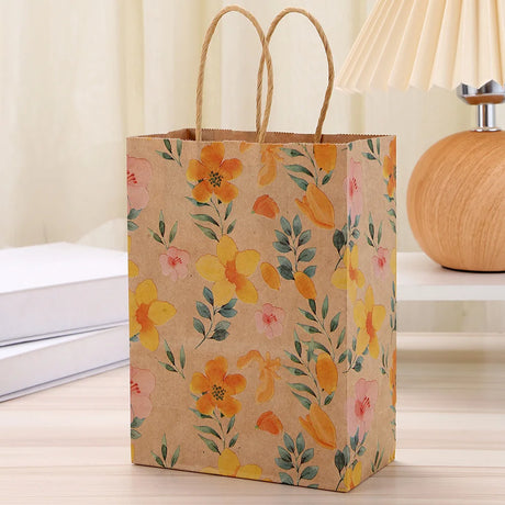 |イベント・ノベルティ用品 | 花柄クラフト紙ギフトバッグ4個セット | W15×H21×D8c