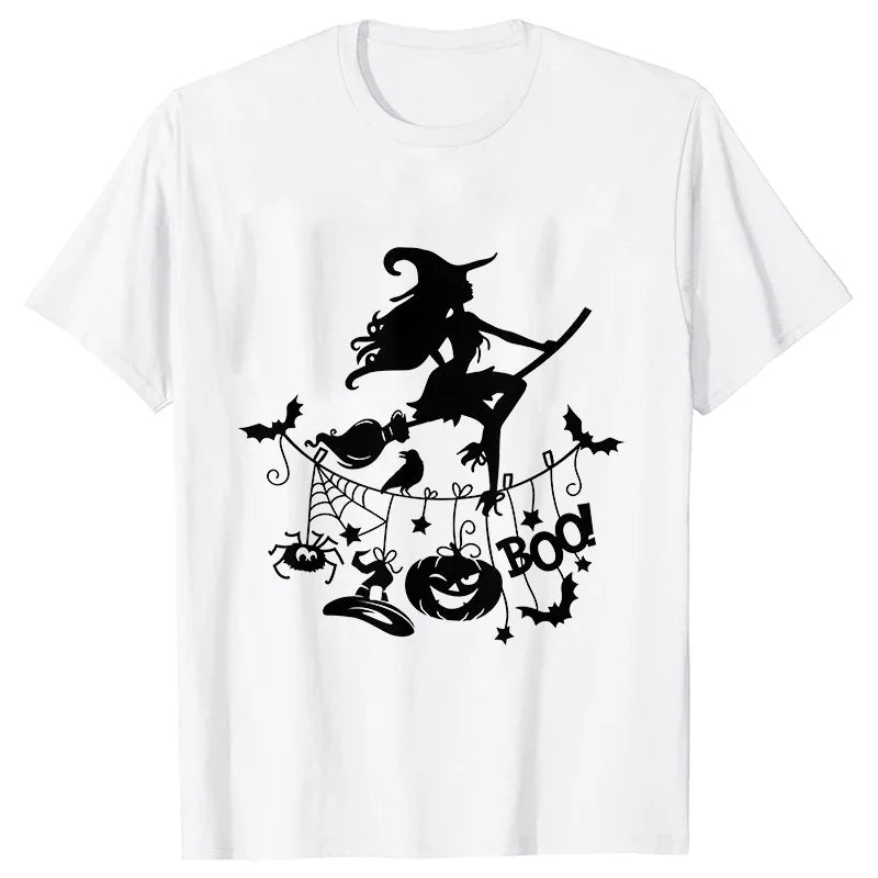 イベント・ハロウィングッズ｜レディース ハロウィン魔女柄Tシャツ (S～XXL)