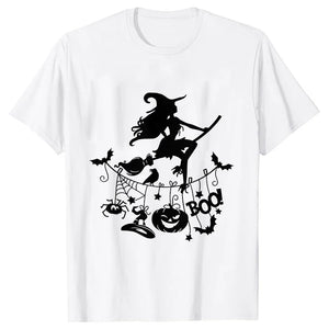 イベント・ハロウィングッズ｜レディース ハロウィン魔女柄Tシャツ (S～XXL)