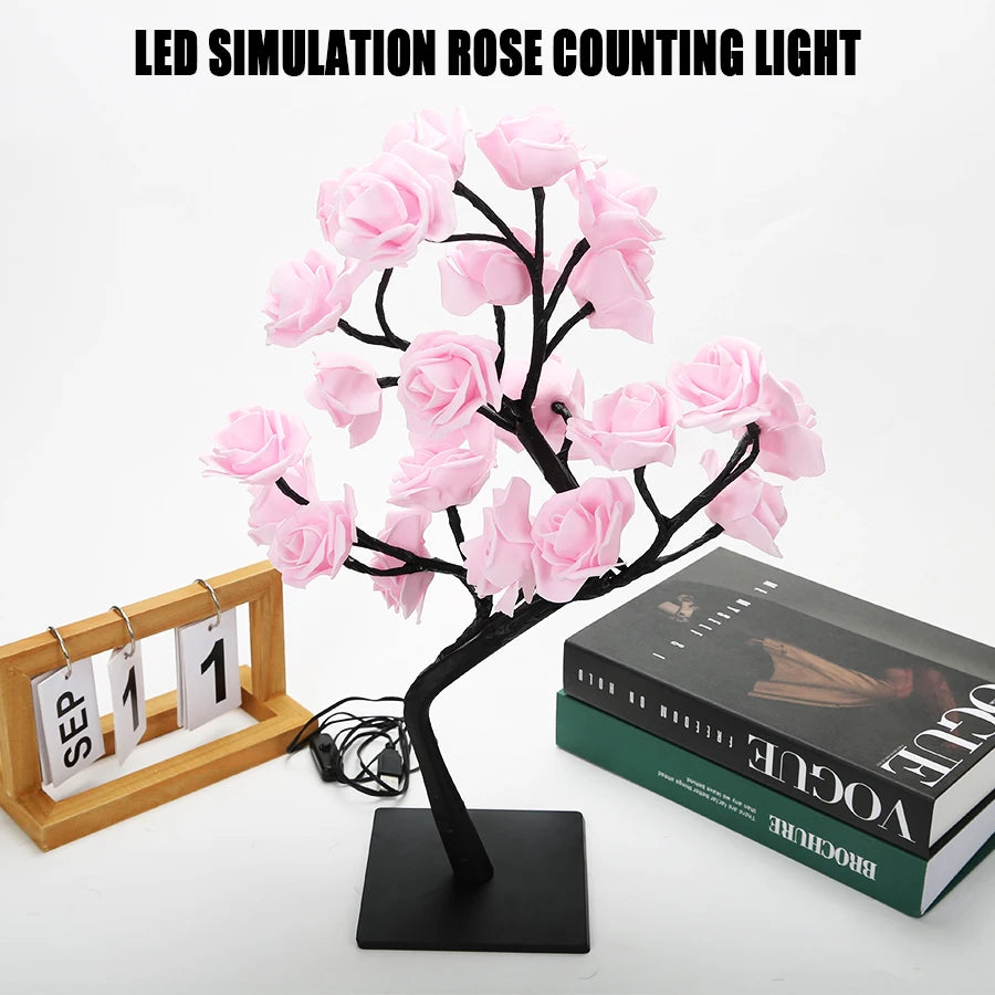 イベント・パーティー装飾｜LEDローズフラワーテーブルラン(高さ33cm）