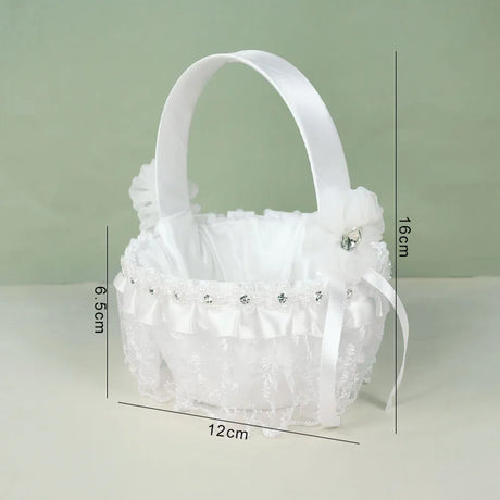 シルク製ホワイト フラワーガールバスケット（20cm）