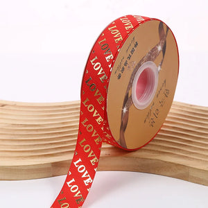 ゴールド箔LOVEグログランリボン 50ヤード