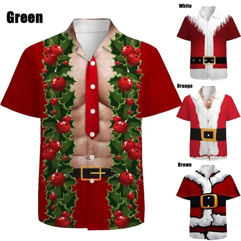 イベント・クリスマスグッズ｜ メンズ用 ユニーククリスマス柄プリントシャツ(XS～6XL)