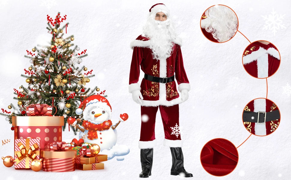 イベント・クリスマスグッズ｜大人用 サンタクロース衣装9点セット(M/L/2XL/3XL/4XL/6XL)